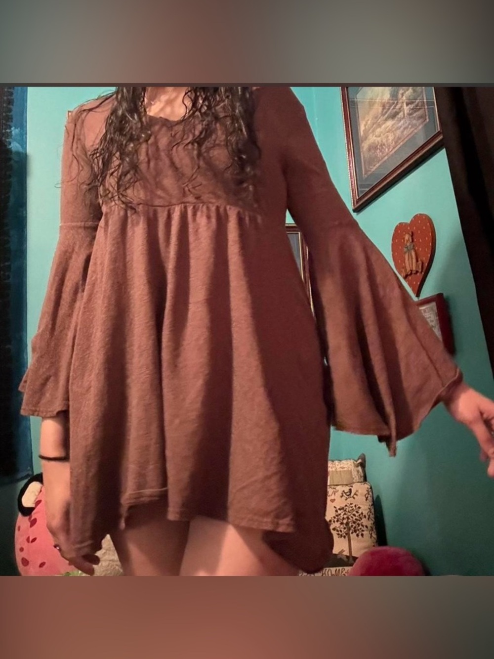 Altar'd State Babydoll Dress w/ Flare Bell Sleeves and a Tie Opening Back